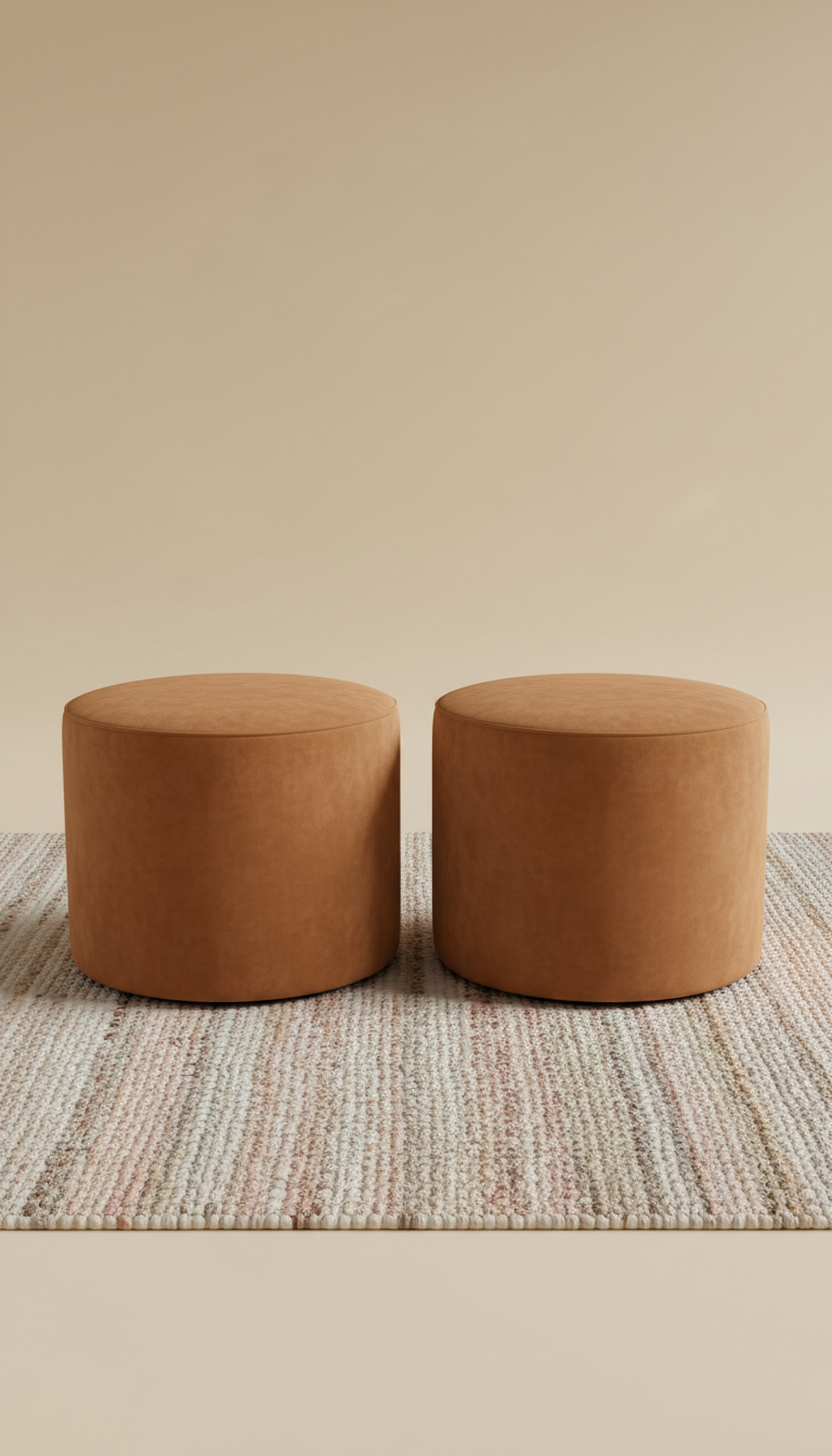 Velvet Round Ottoman In Moss Green