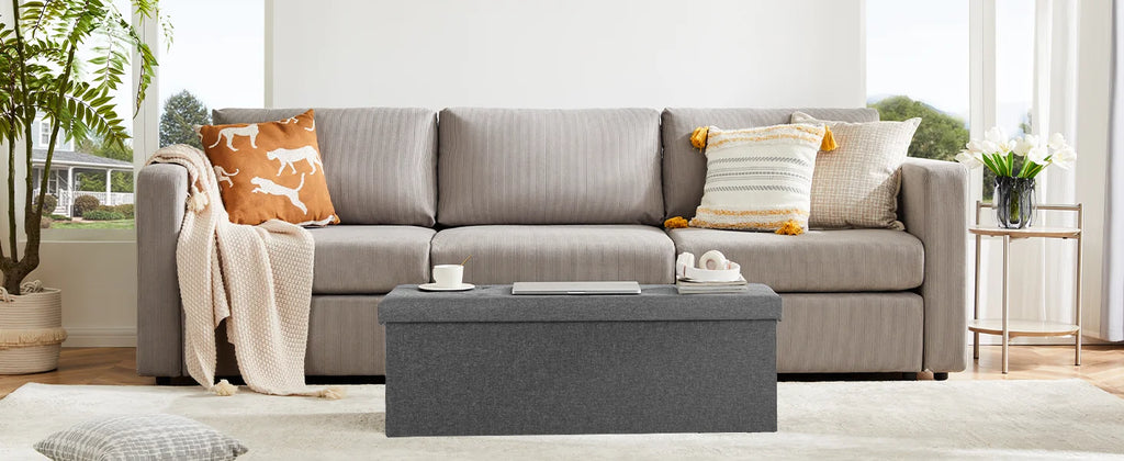 JHK Folding Storage Ottoman Bench Living Room Hidden Storage Footstool Toy Box Bedroom Strong Load-bearing Capacity Stool