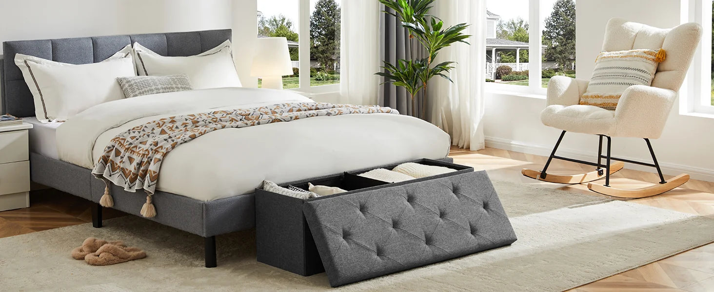 JHK Folding Storage Ottoman Bench Living Room Hidden Storage Footstool Toy Box Bedroom Strong Load-bearing Capacity Stool
