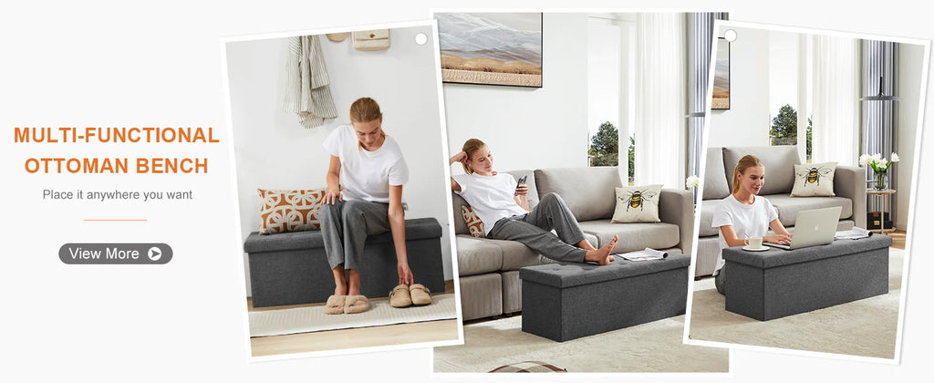 JHK Folding Storage Ottoman Bench Living Room Hidden Storage Footstool Toy Box Bedroom Strong Load-bearing Capacity Stool