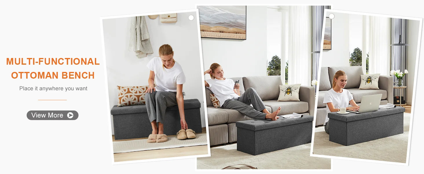 JHK Folding Storage Ottoman Bench Living Room Hidden Storage Footstool Toy Box Bedroom Strong Load-bearing Capacity Stool