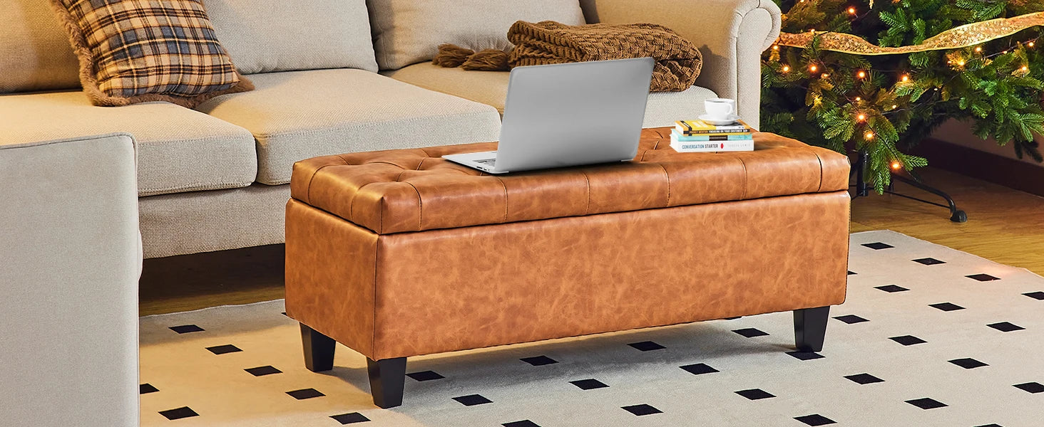 Redlife 42'' Storage Ottoman Bench, Tufted Entryway Bedroom Bench Footrest Stool w/ Flipping Lid Safety Hinge 66 L Storage Space