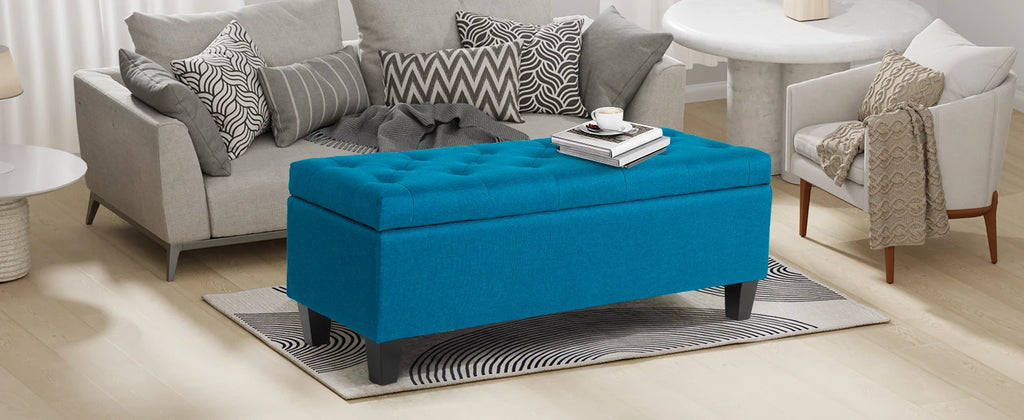 Redlife 42'' Storage Ottoman Bench, Tufted Entryway Bedroom Bench Footrest Stool w/ Flipping Lid Safety Hinge 66 L Storage Space