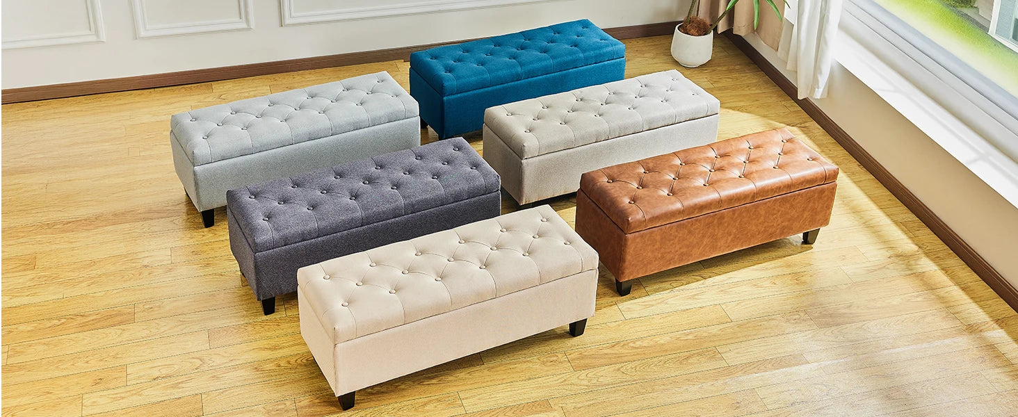 Redlife 42'' Storage Ottoman Bench, Tufted Entryway Bedroom Bench Footrest Stool w/ Flipping Lid Safety Hinge 66 L Storage Space