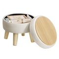 SONGMICS Storage Ottoman, Foot Stool, Round Ottoman with Padded Seat, Foot Rest with Wood Legs, Small Table, for Hallway, Living