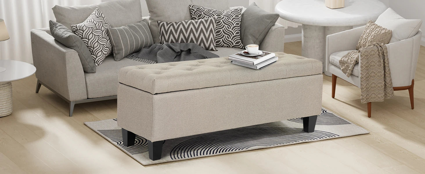 Redlife 42'' Storage Ottoman Bench, Tufted Entryway Bedroom Bench Footrest Stool w/ Flipping Lid Safety Hinge 66 L Storage Space