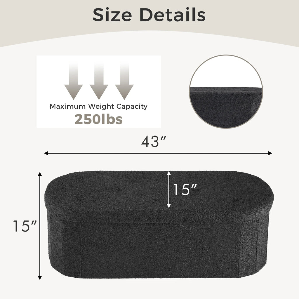 JHK 30/43IN Folding Storage Ottoman Bench with Storage Teddy Fabric Storage Chest for Bedroom End of Bed Foot Rest Bench Stool with Cushion for Home Entryway