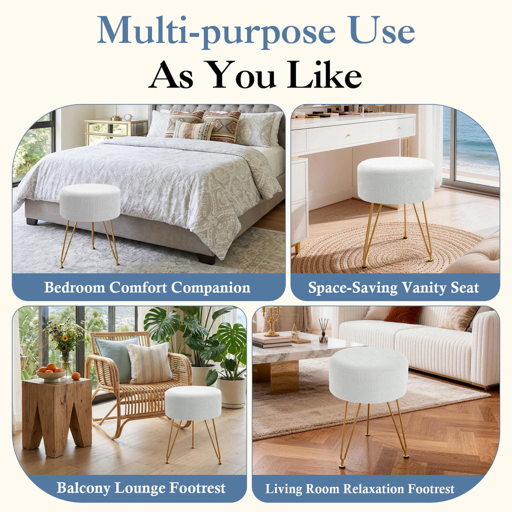 JHK Round Ottoman Velvet Footrest Chair Living Room Vanity Stool with 4CM Thick Cushion 350LBS Heavy-Duty Makeup Stool for Home