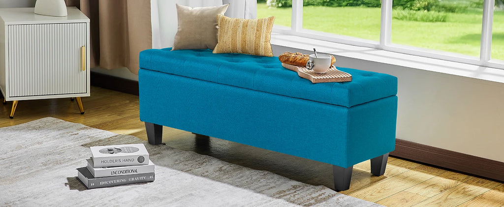 Redlife 42'' Storage Ottoman Bench, Tufted Entryway Bedroom Bench Footrest Stool w/ Flipping Lid Safety Hinge 66 L Storage Space