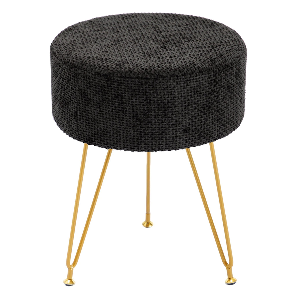 JHK Round Ottoman Velvet Footrest Chair Living Room Vanity Stool with 4CM Thick Cushion 350LBS Heavy-Duty Makeup Stool for Home