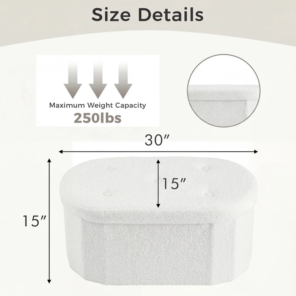 JHK 30/43IN Folding Storage Ottoman Bench with Storage Teddy Fabric Storage Chest for Bedroom End of Bed Foot Rest Bench Stool with Cushion for Home Entryway