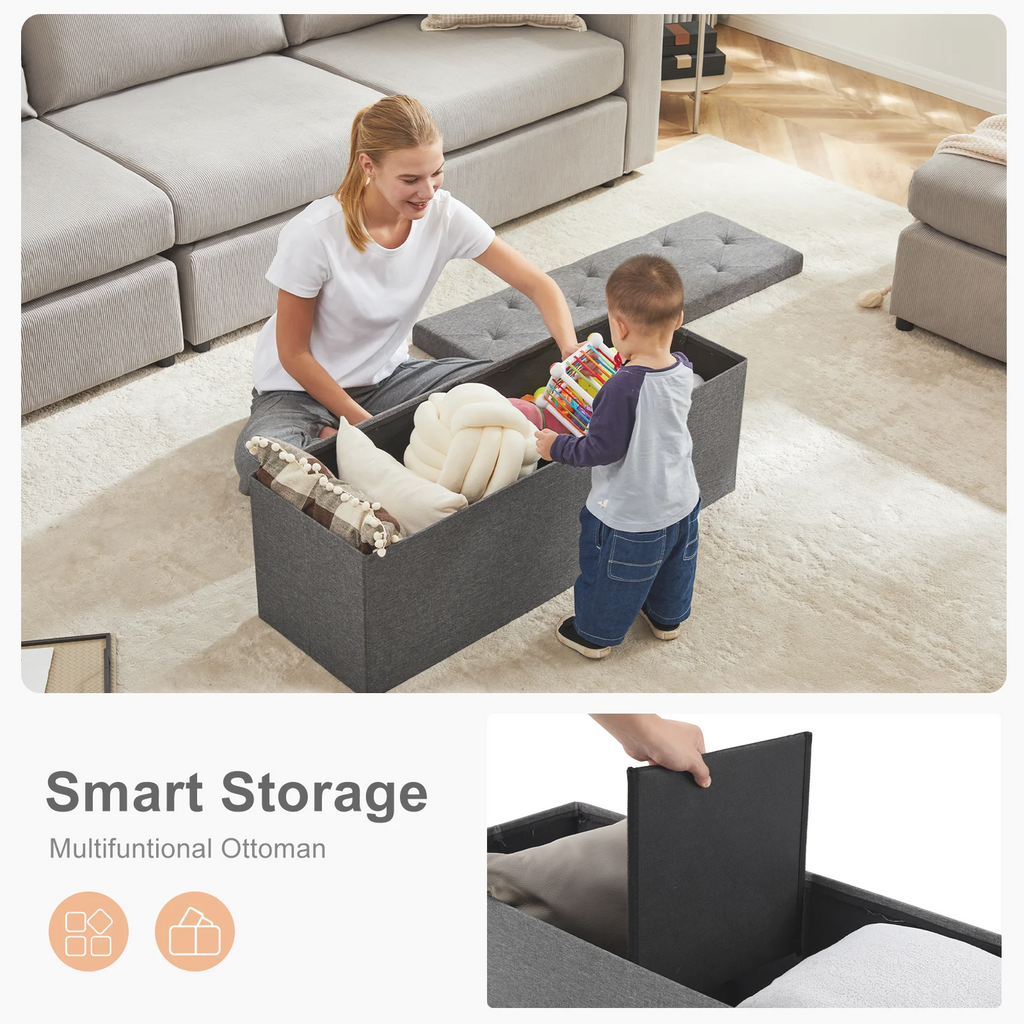 JHK Folding Storage Ottoman Bench Living Room Hidden Storage Footstool Toy Box Bedroom Strong Load-bearing Capacity Stool