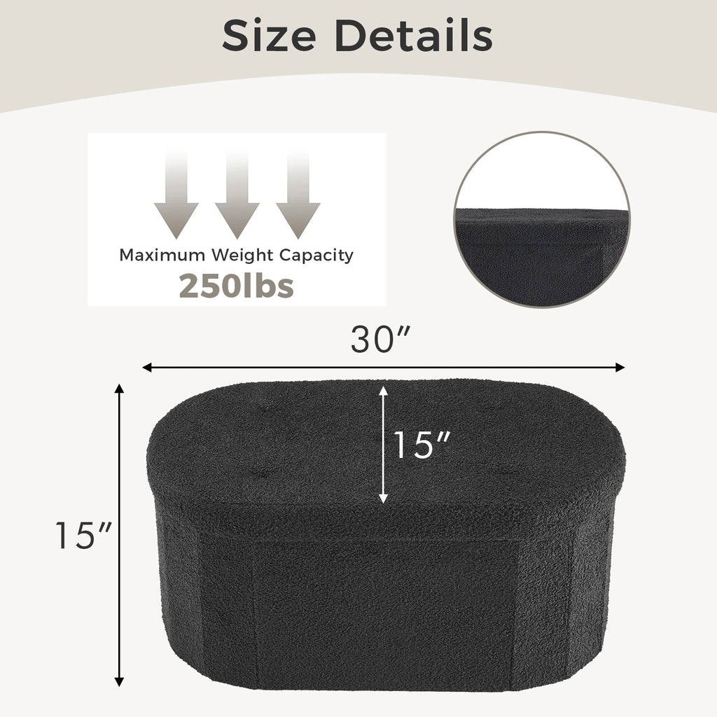 JHK 30/43IN Folding Storage Ottoman Bench with Storage Teddy Fabric Storage Chest for Bedroom End of Bed Foot Rest Bench Stool with Cushion for Home Entryway