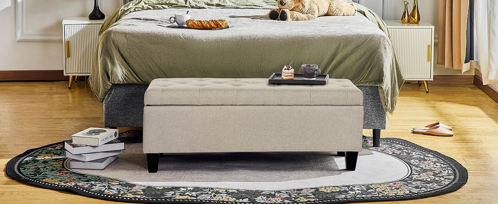 Redlife 42'' Storage Ottoman Bench, Tufted Entryway Bedroom Bench Footrest Stool w/ Flipping Lid Safety Hinge 66 L Storage Space