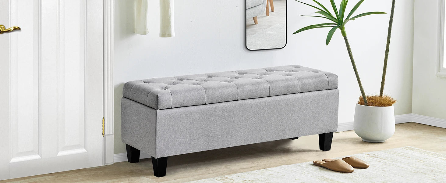 Redlife 42'' Storage Ottoman Bench, Tufted Entryway Bedroom Bench Footrest Stool w/ Flipping Lid Safety Hinge 66 L Storage Space