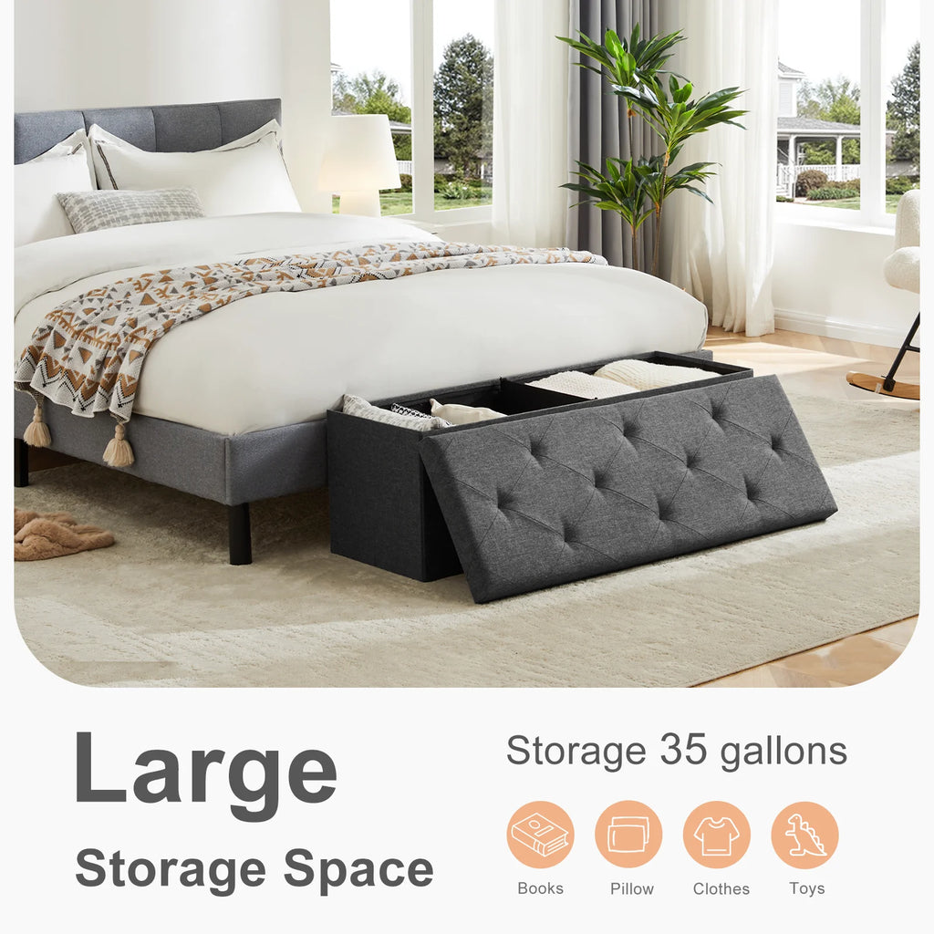 JHK Folding Storage Ottoman Bench Living Room Hidden Storage Footstool Toy Box Bedroom Strong Load-bearing Capacity Stool