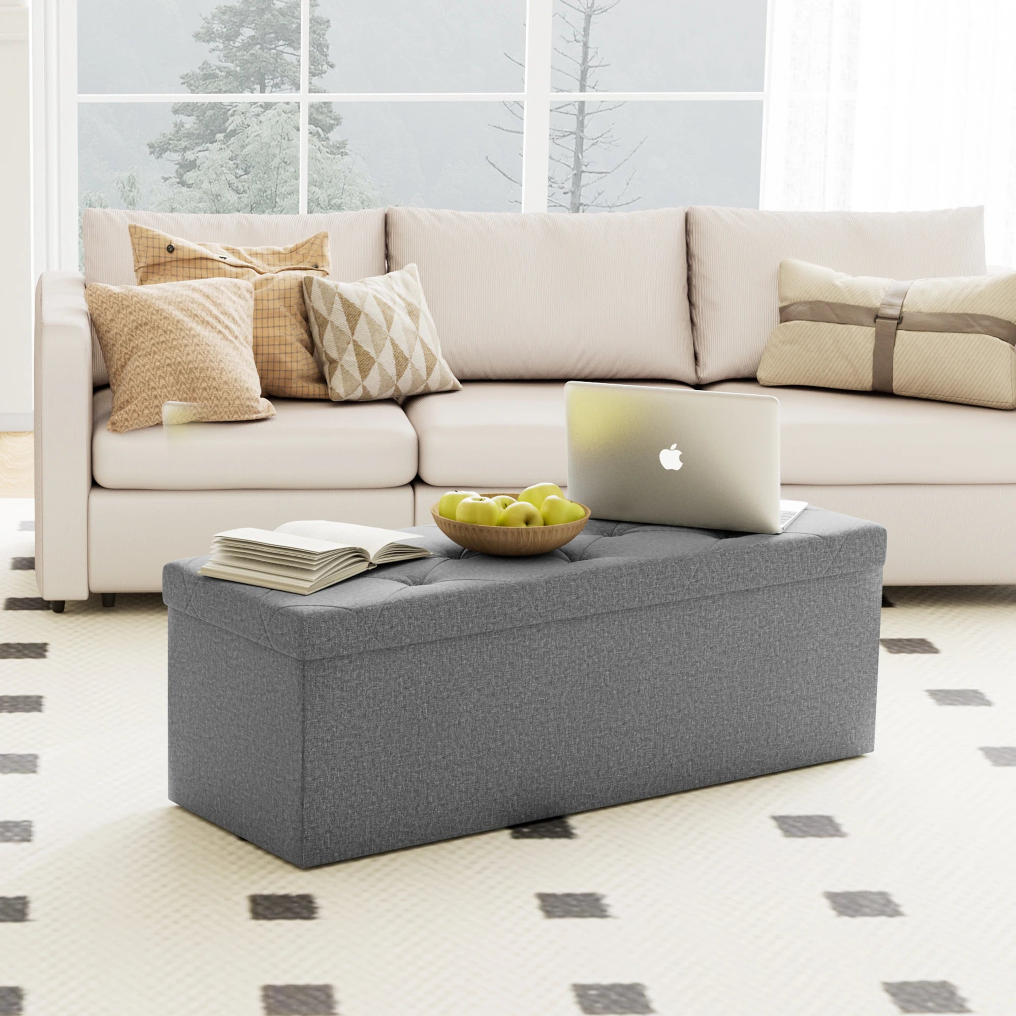 JHK Folding Storage Ottoman Bench Living Room Hidden Storage Footstool Toy Box Bedroom Strong Load-bearing Capacity Stool