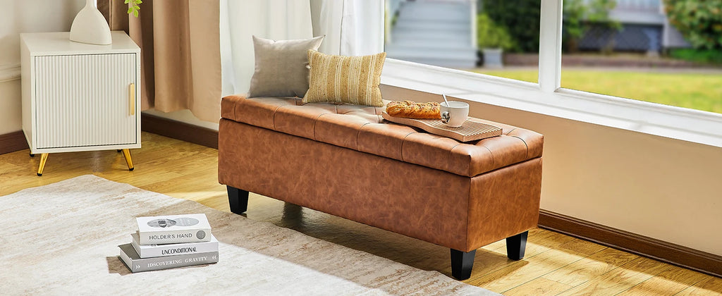 Redlife 42'' Storage Ottoman Bench, Tufted Entryway Bedroom Bench Footrest Stool w/ Flipping Lid Safety Hinge 66 L Storage Space
