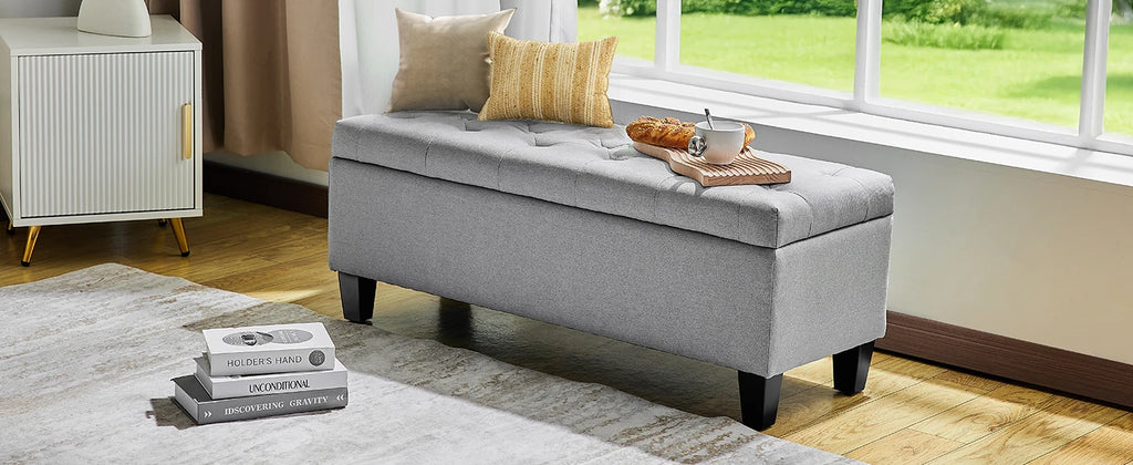 Redlife 42'' Storage Ottoman Bench, Tufted Entryway Bedroom Bench Footrest Stool w/ Flipping Lid Safety Hinge 66 L Storage Space