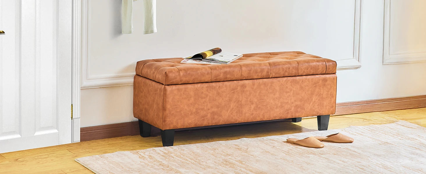 Redlife 42'' Storage Ottoman Bench, Tufted Entryway Bedroom Bench Footrest Stool w/ Flipping Lid Safety Hinge 66 L Storage Space