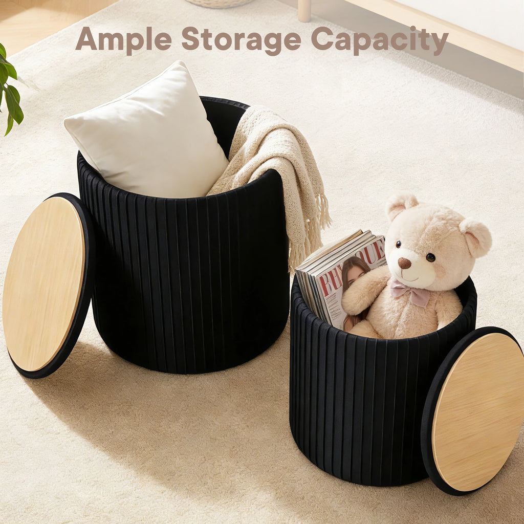 JHK Living Room Round Ottoman with Storage Set of 2 Hidden  Footstool Toy Box Bedroom Bench Strong Load-bearing Capacity Stool